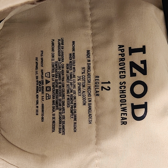 IZOD Boys Khaki Uniform Pants Slim Fit Stretch Size 12 NWT - Picture 9 of 10